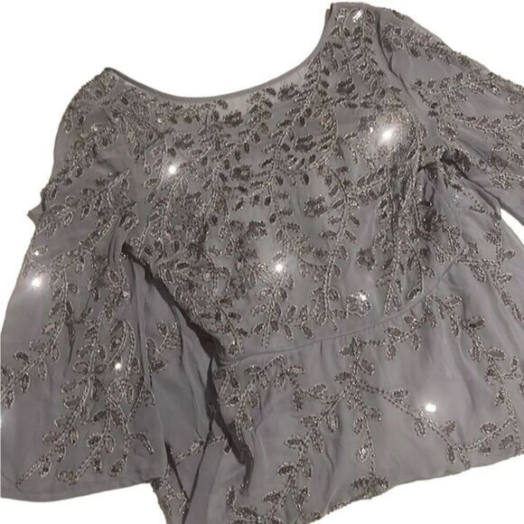 RAGA‎ Icy Princes Gray Silver Beaded Sequined 3/4 Sleeves Dress Size M NWT - Picture 1 of 16
